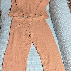 Time and Tru Camel Ribbed Knit Hoodie and Jogger Set - Size L